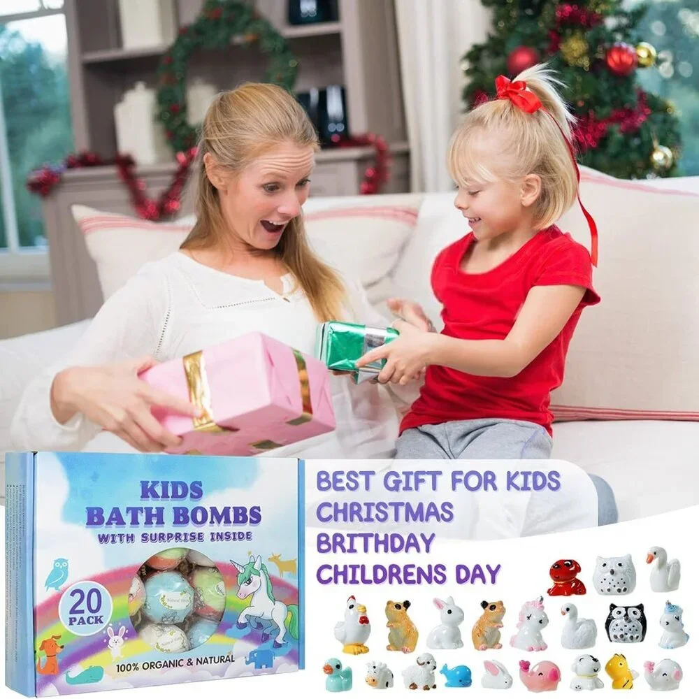 Bath Bomb Gift Set with Toys Inside, 20 Pack Organic Bath Bombs for Kids, Kids S